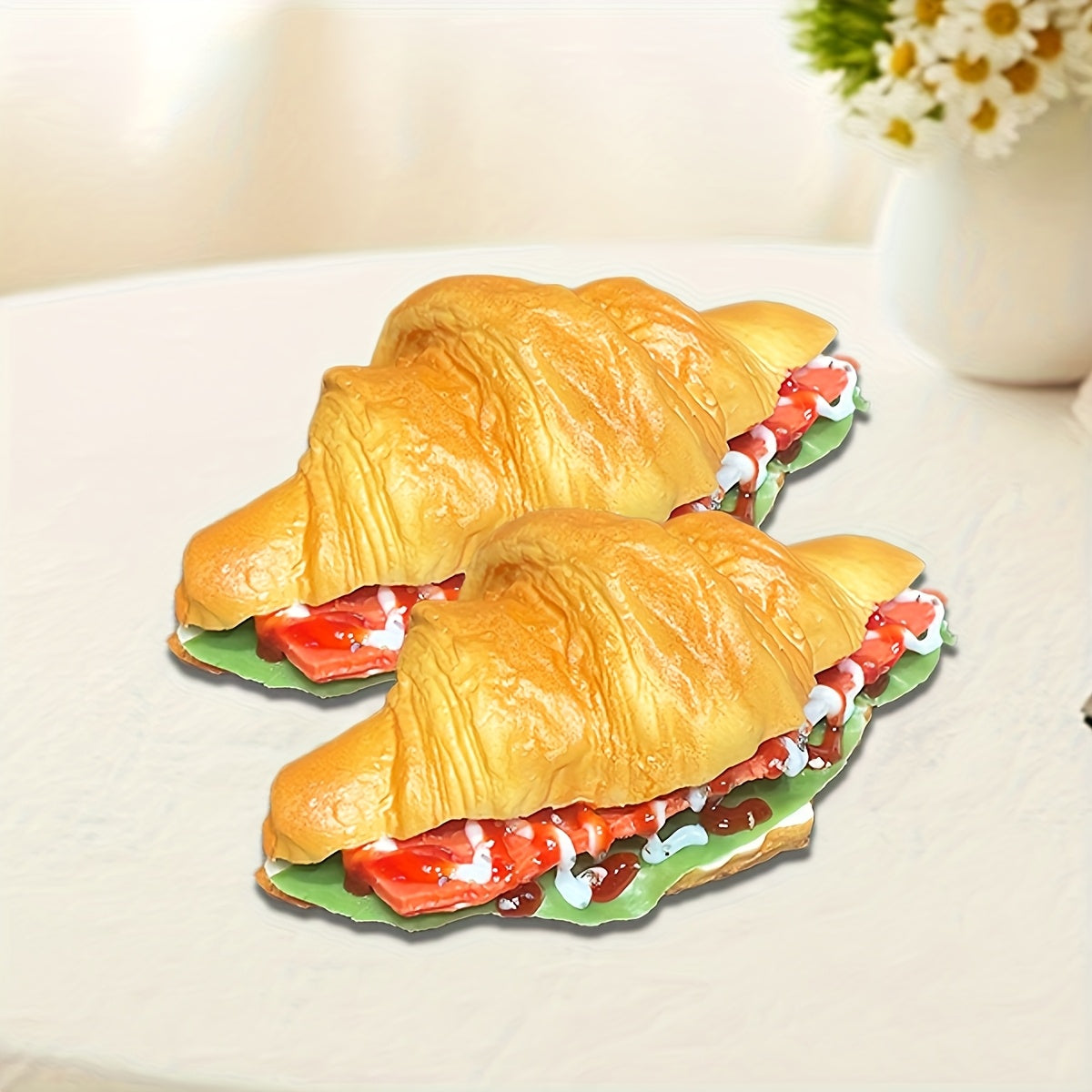 Realistic Fake Bread Props 2pcs Simulation Sandwich Cheese Croissant Food Decor Photography Display Window Prop Squishy Toy
