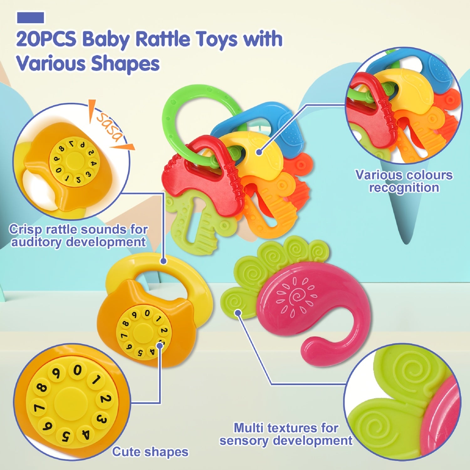 Baby Rattle Toy Set with Sound - Musical Toys for Babies Toddlers, Sensory Sound Rattle Gift Set for Boys Girls, Preschool Learning Toy, Birthday Easter Christmas Gift for Infants Kids