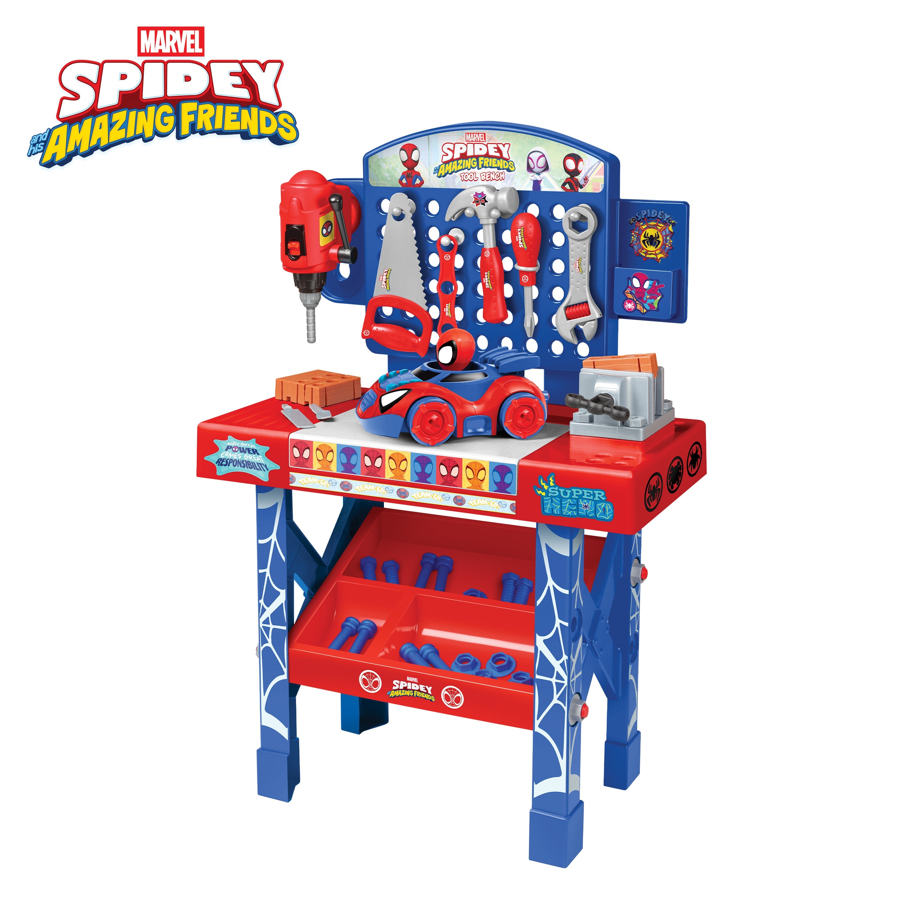 Spidey and His Amazing Friends Tool Bench Playset 55 Pieces with Take Apart Car Superhero Toy for Kids Toddlers Boys Birthday Christmas Gift