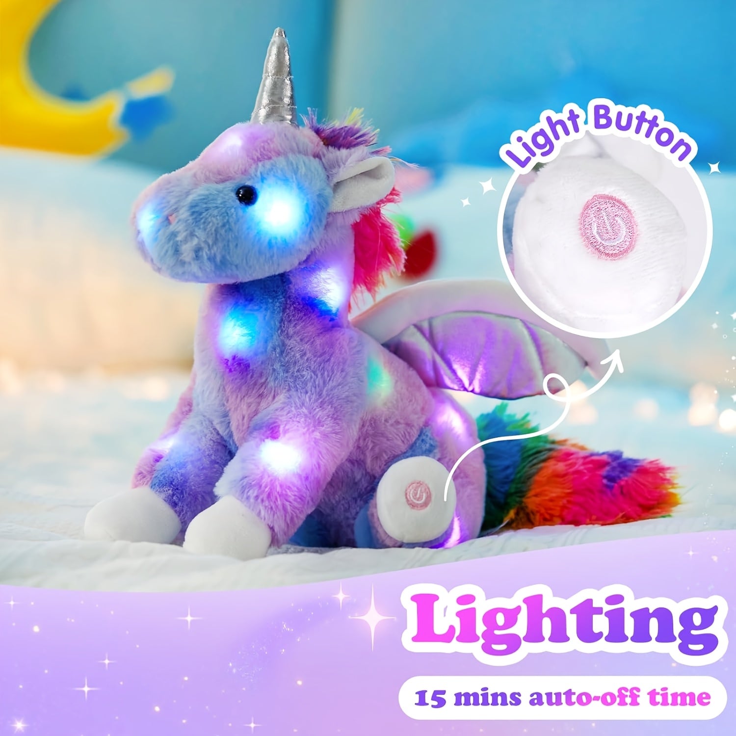 Glowing Unicorn Plush Toy with Music – Rainbow Light Up Stuffed Unicorn, Glow in the Dark Unicorn Stuffed Animal Gift for Kids Girls Birthday Christmas