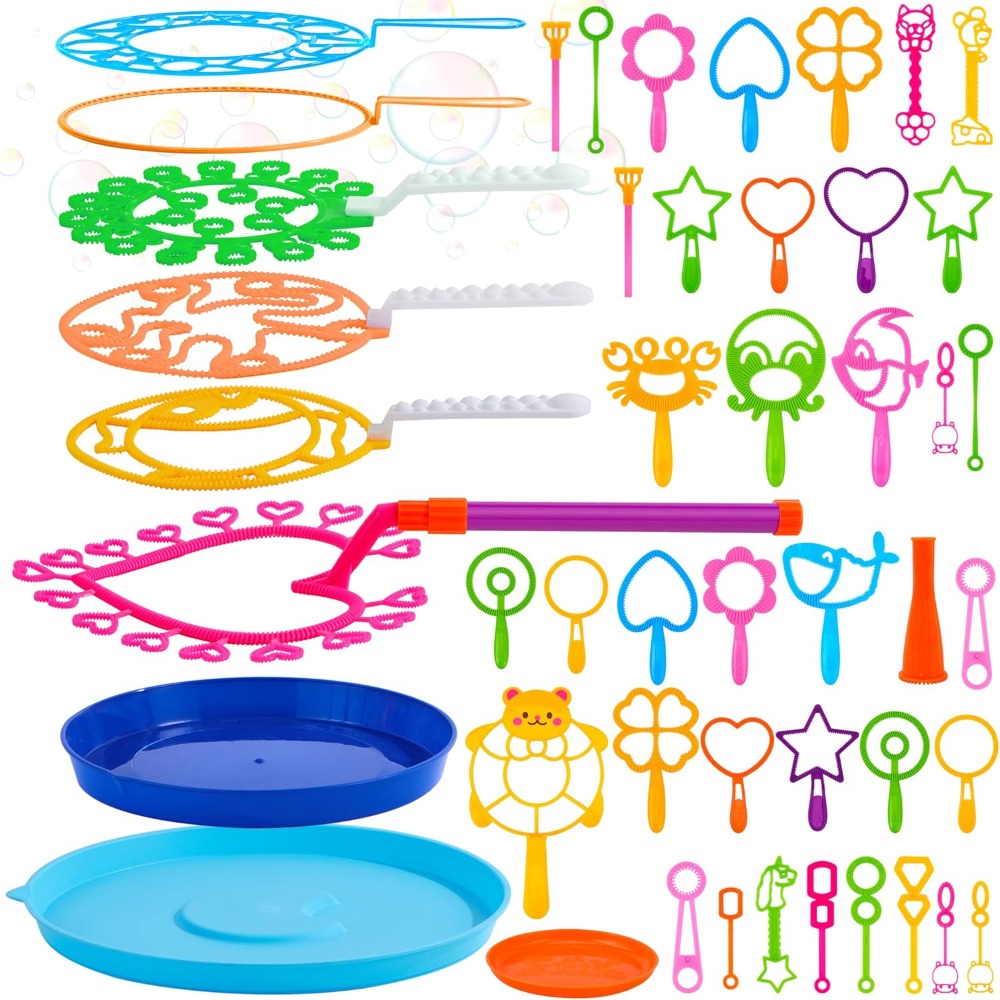 Bubble Wands Set Bulk Pack 30 Pcs - Giant Bubble Blowing Kit for Kids & Adults, Color-Coded Wands with Tray, Non-Toxic, No-Mix Solution-Free