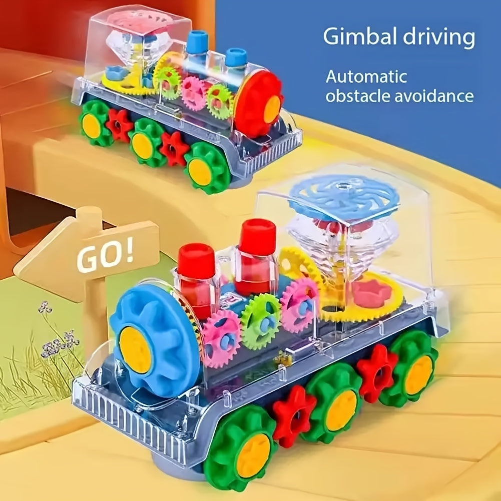 Electric Transparent Gear Train Toy for Toddlers with Flashing Lights & Music – 360 Spin Educational See-Through Gear Vehicle, Fun Learning Gift for Boys & Girls Ages 2+