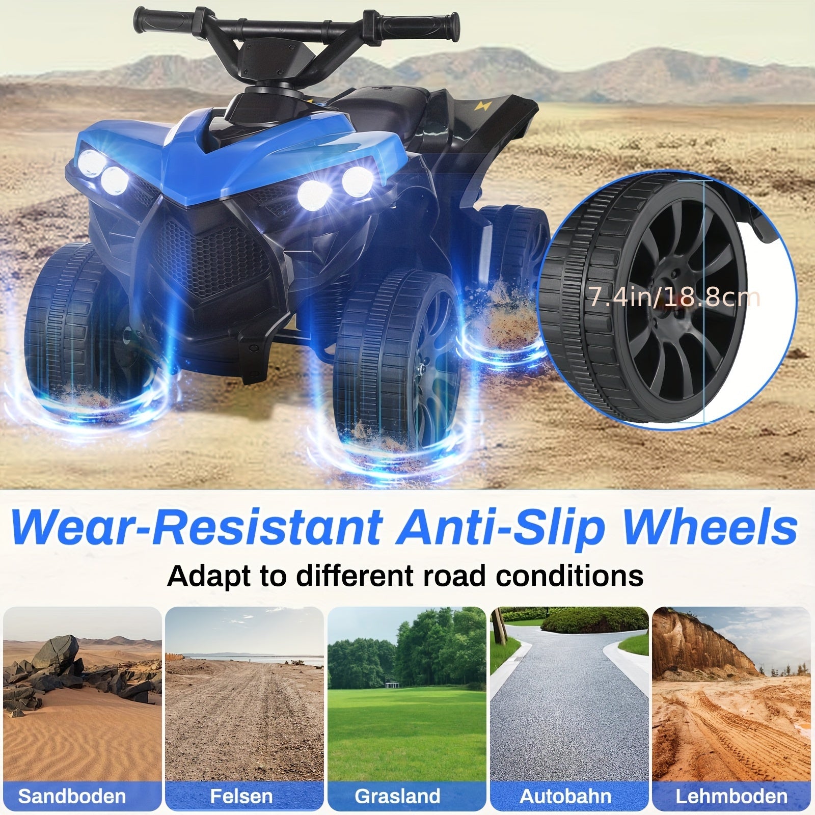 Kids Electric ATV Ride On Quad with Headlights & Pedal Accelerator - All-Terrain Anti-Slip Tires 55LB 1.86 MPH - Birthday Christmas Halloween Gift for Boys Girls Toddlers