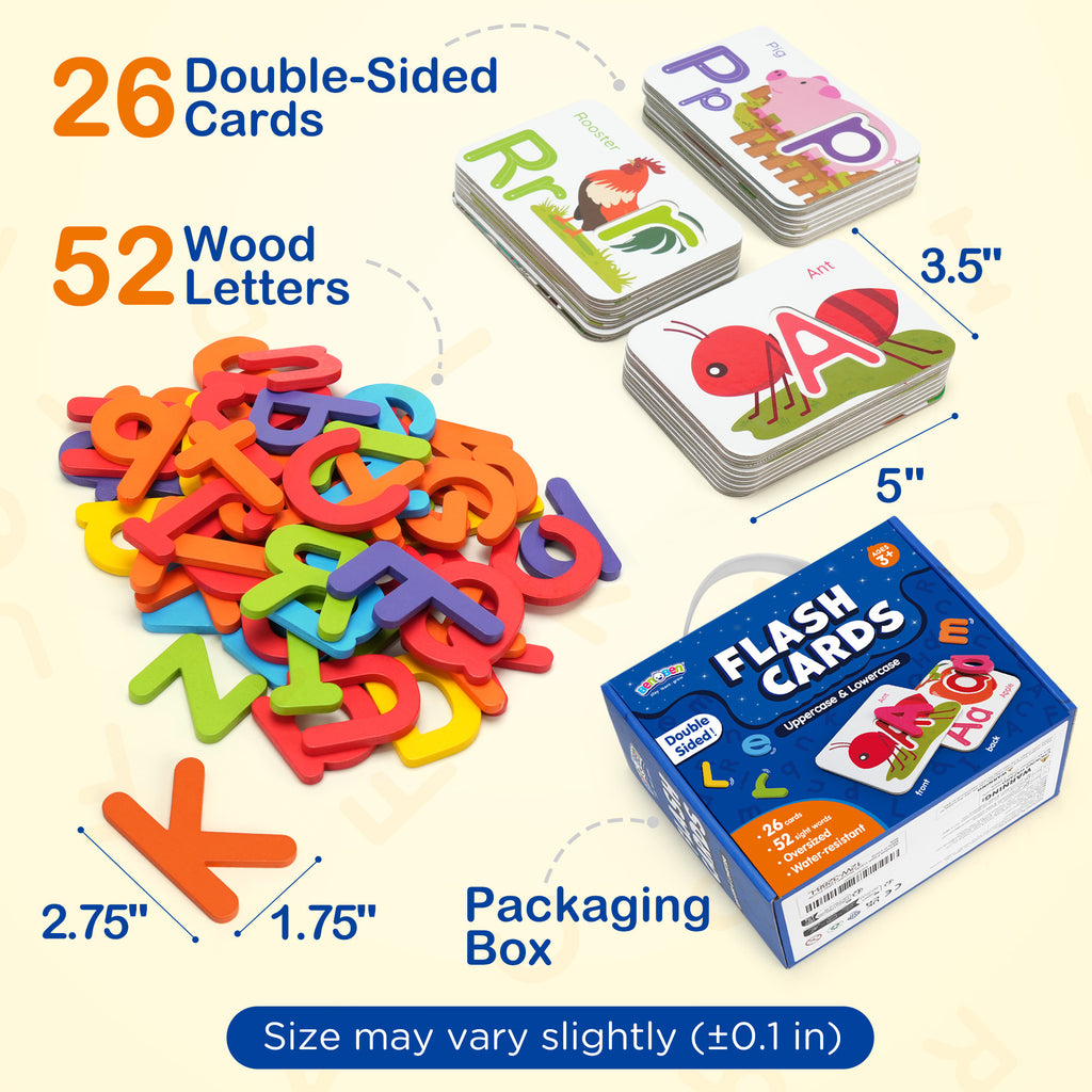 Wooden Alphabet Flash Cards & Letter Puzzle Matching Game for Kids Ages 3+ – Durable ABC Educational Toy for Letter Recognition, Spelling & Early Literacy Learning