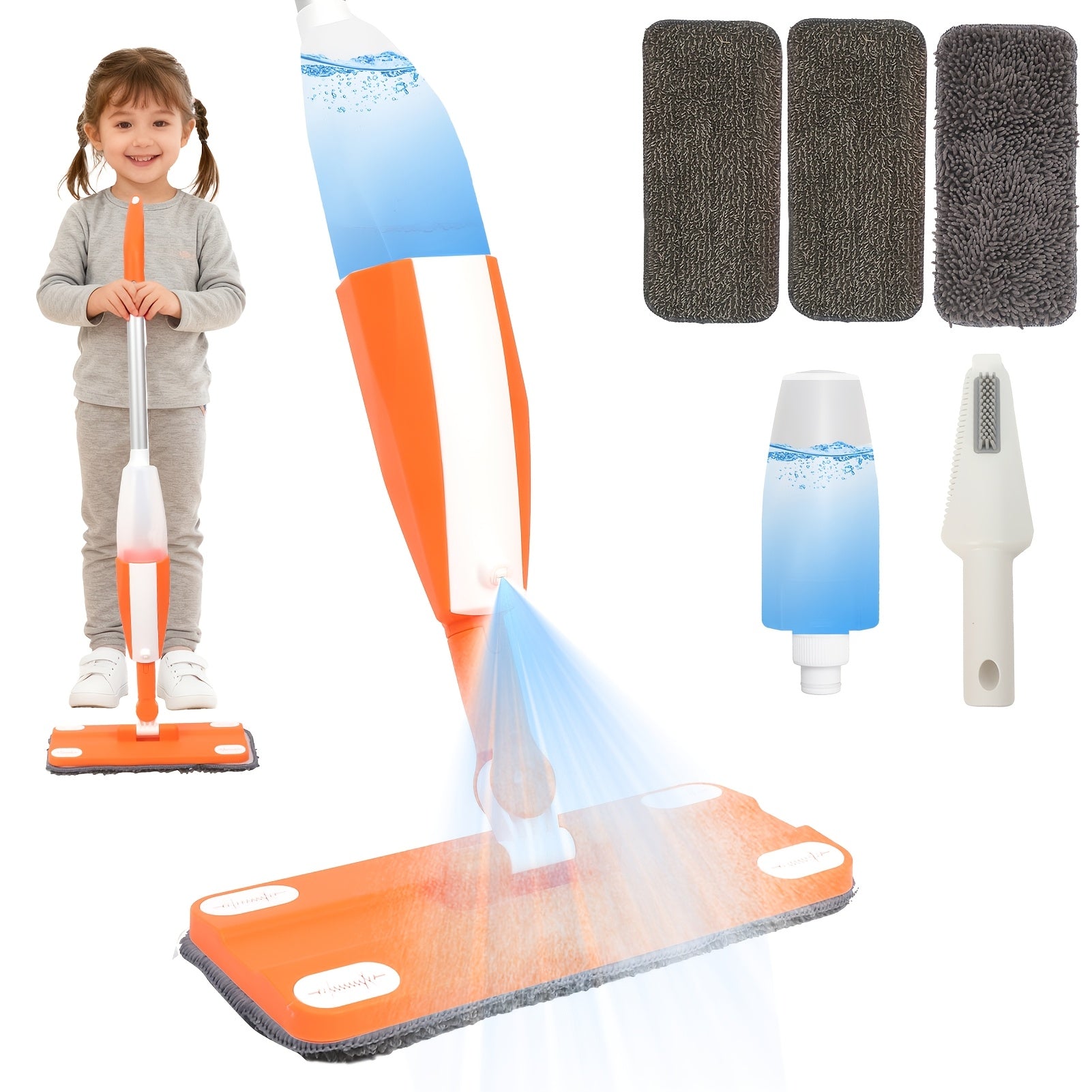Kids Spray Mop Cleaning Toy Kit with Working Water Sprayer & Washable Pad – Mini Mop & Broom Pretend Play Set for Children Ages 3+, Christmas & Birthday Gift