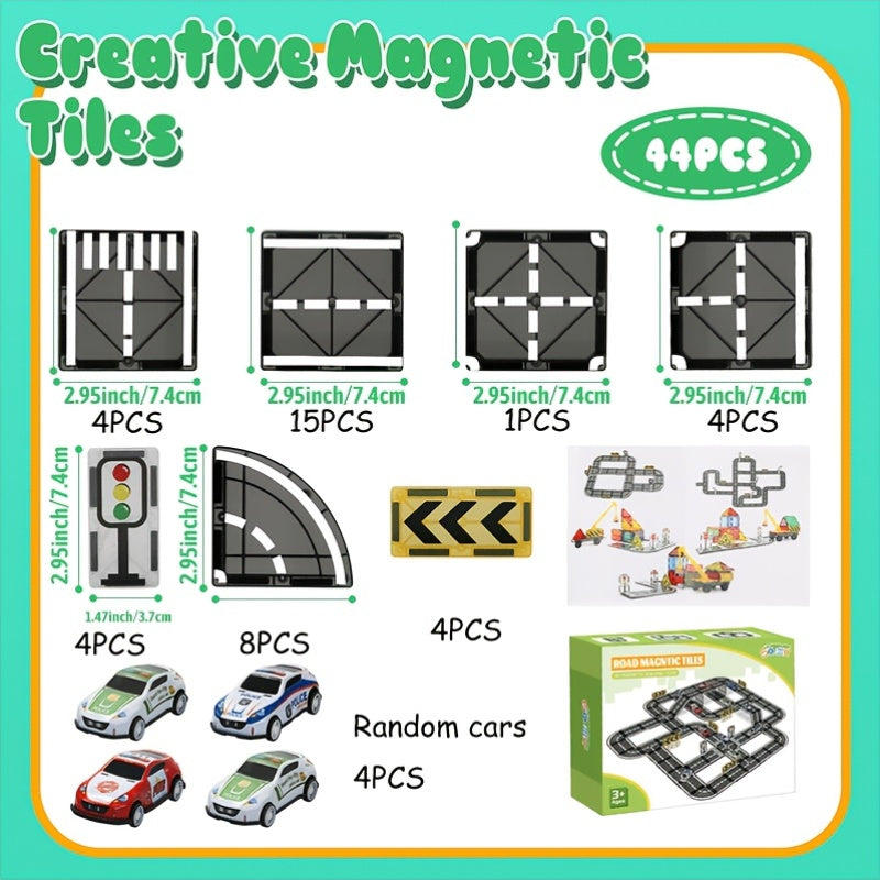 Magnetic Track Set for Small Cars 44 48 121pcs STEM Educational Building Blocks Road Layout Toy for Boys Girls Ages 3+ Birthday Christmas Gift