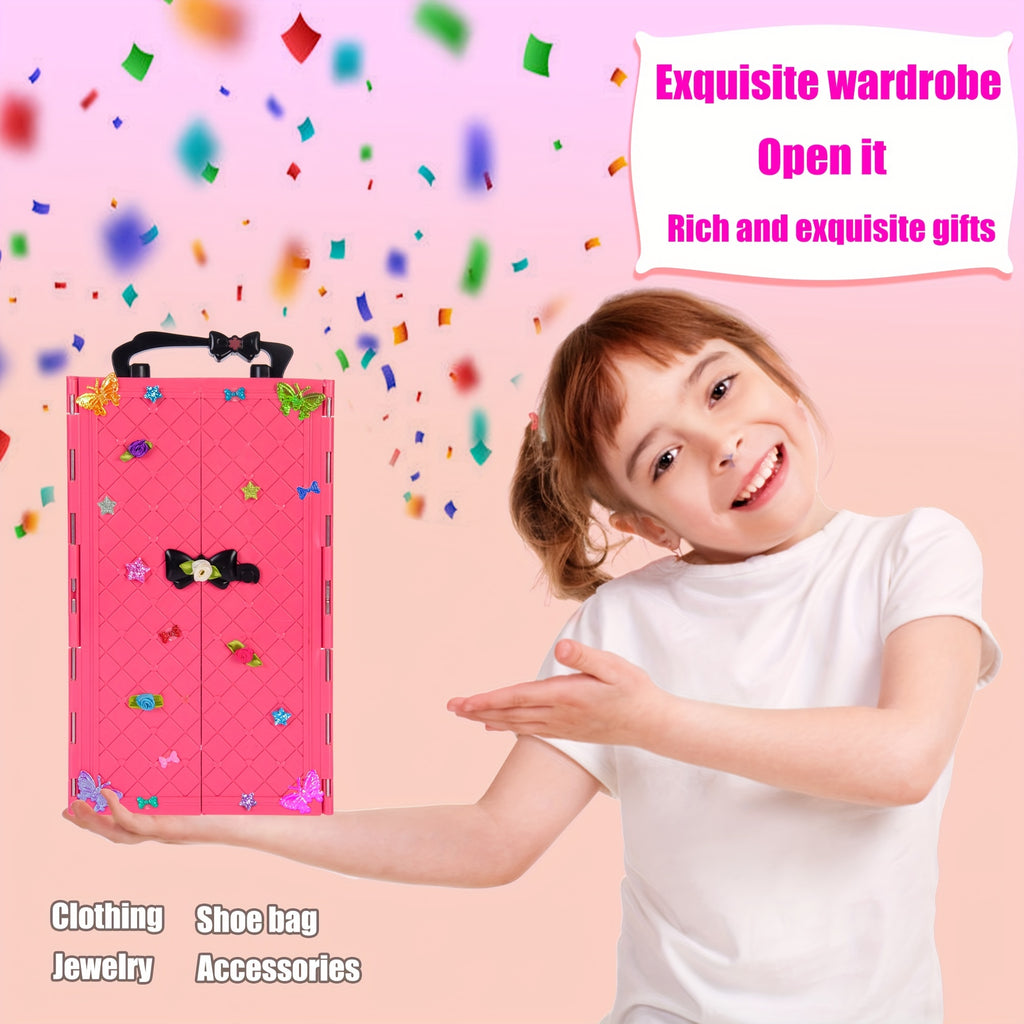 139pcs Doll Closet Wardrobe Playset for 11.5 Inch Fashion Dolls – Princess & Mermaid Dresses, Shoes, Hangers, Handbags, DIY Stickers & 50+ Accessories, Complete Fashion Gift for Girls Ages 3+