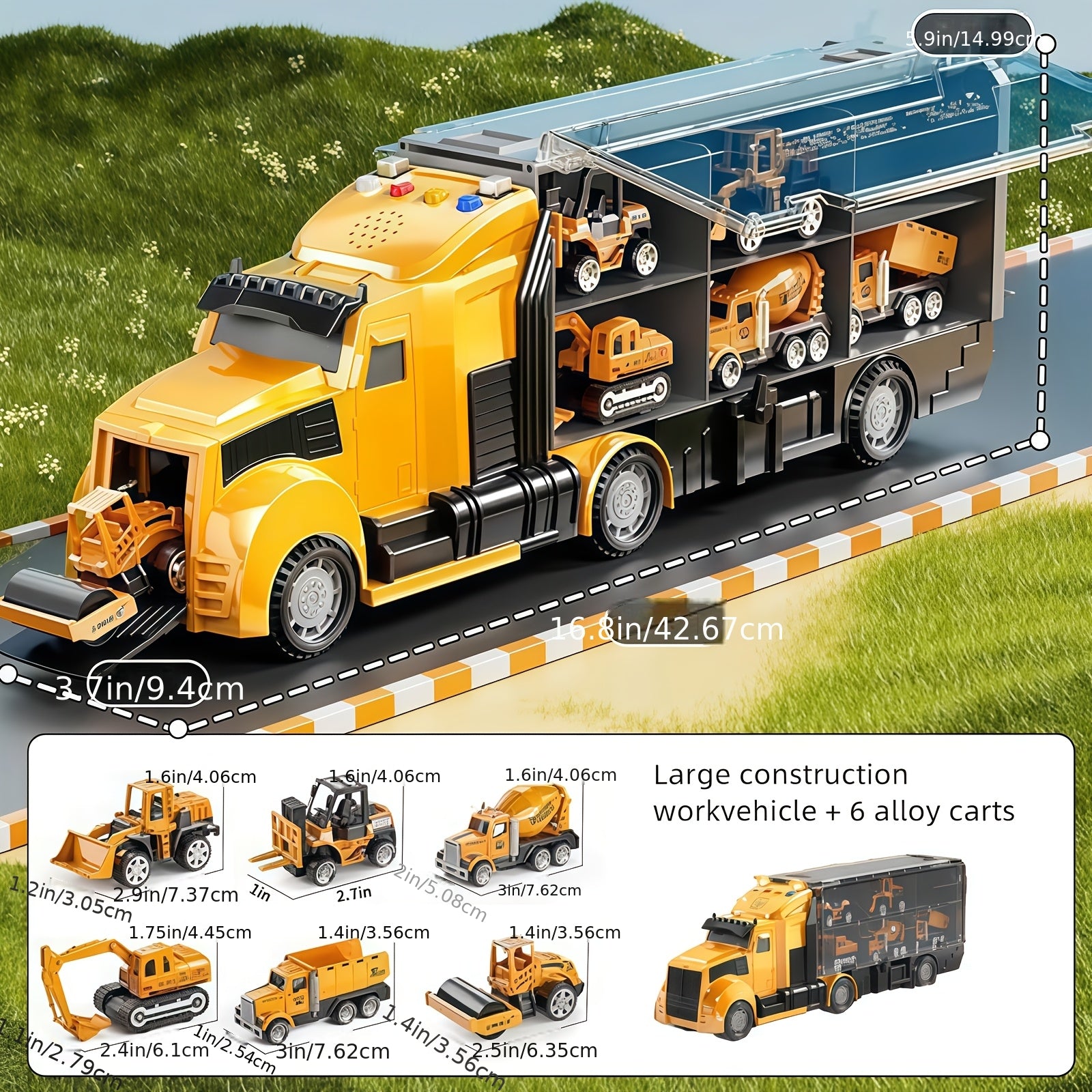Diecast Toy Cars for Kids Ages 3-9 – Construction Truck Set & Dinosaur Toy Car – Excavator Play Vehicles Boys Girls Birthday Christmas Gift