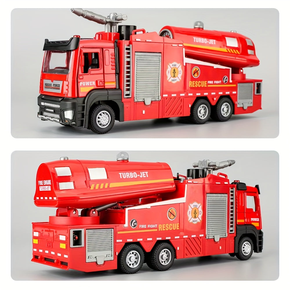 Die-Cast Fire Truck Toy with Water Mist Spray Lights Sounds Pull Back Zinc Alloy Fire Rescue Vehicle for Kids Boys Girls Ages 3+