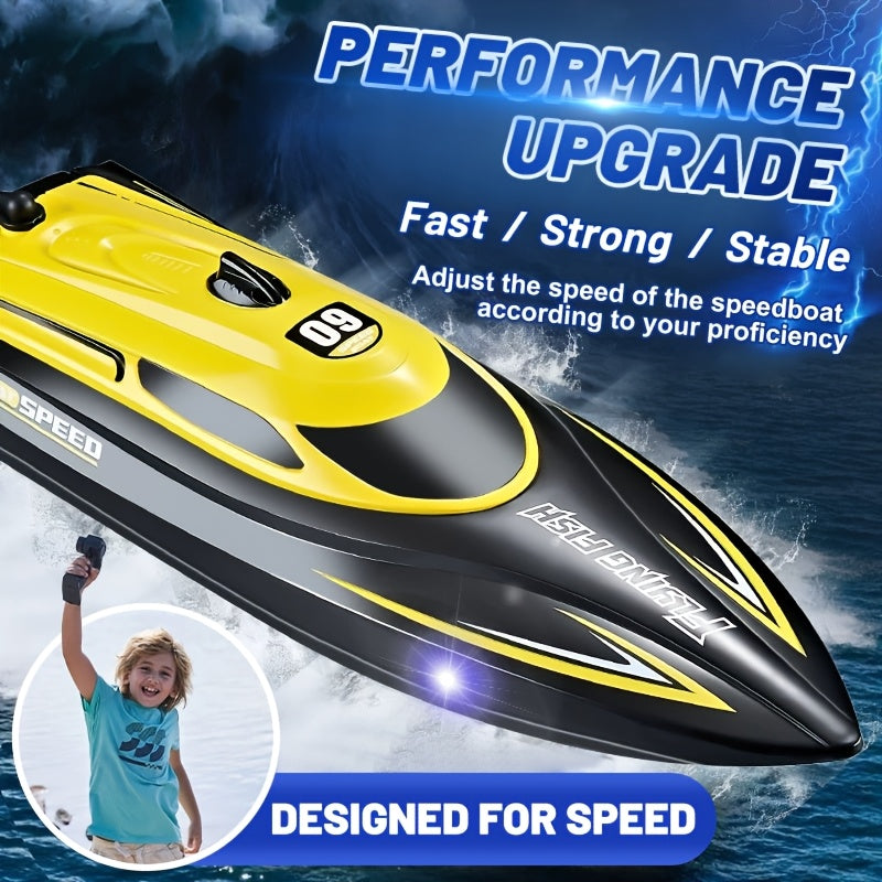 High-Speed RC Speedboat 30km/h 2.4G Remote Control Boat with LED Night Navigation Lights Anti-Capsize Water Cooling System – Kids Christmas Birthday Gift