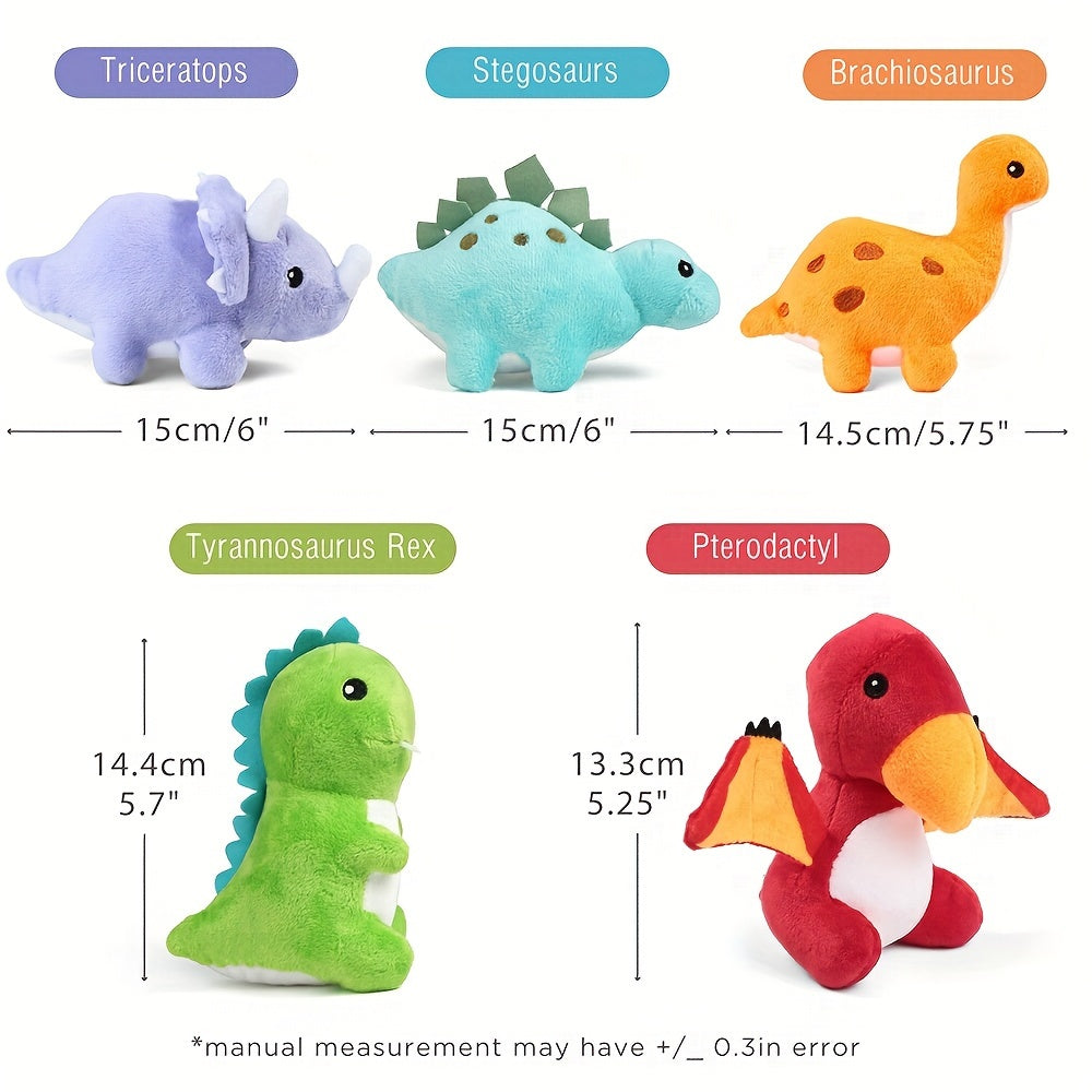 Dinosaur Stuffed Animals 5-Pack Plush Dino Dolls with Egg Carrier Bag Soft Cute Toy Set for Kids Boys Girls Baby Shower Easter Basket Birthday Christmas Gift