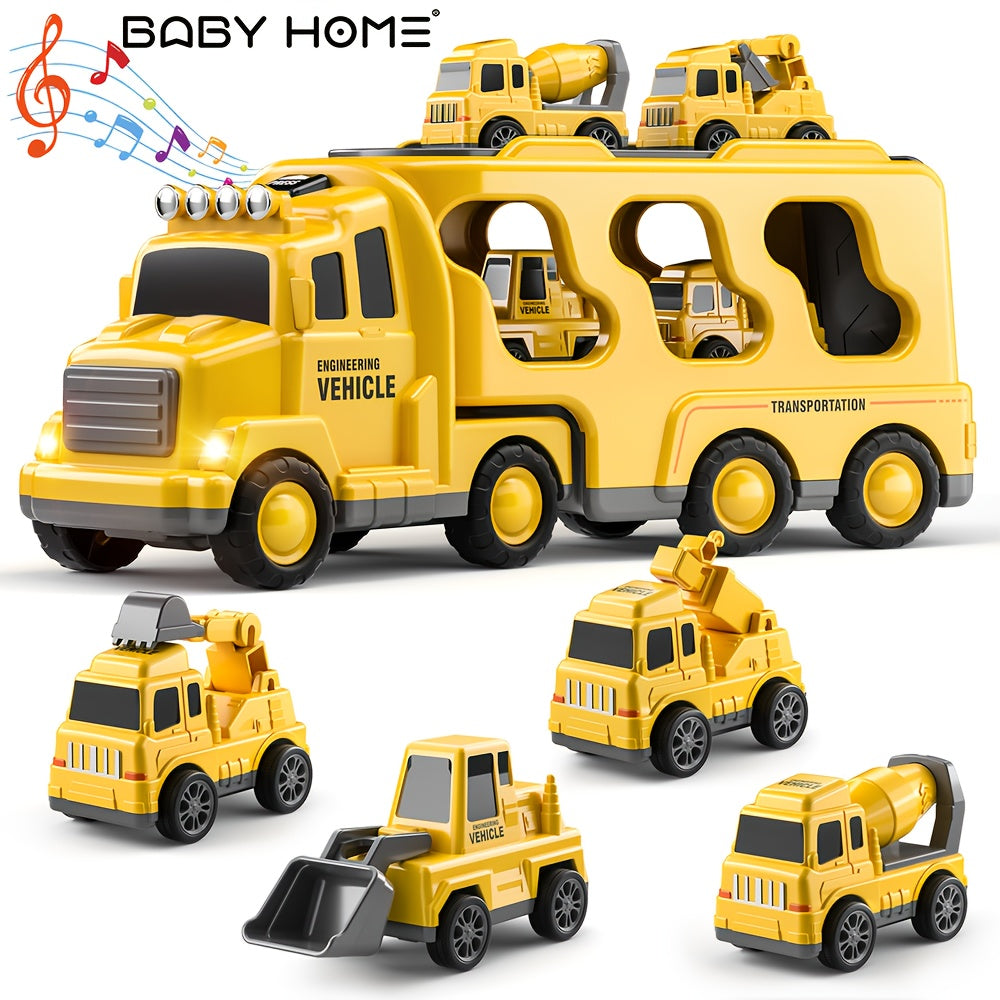 Construction Vehicles Transport Truck Carrier Toy for Kids Ages 3-7 – Car Hauler Playset for Boys & Girls, Birthday & Christmas Gift