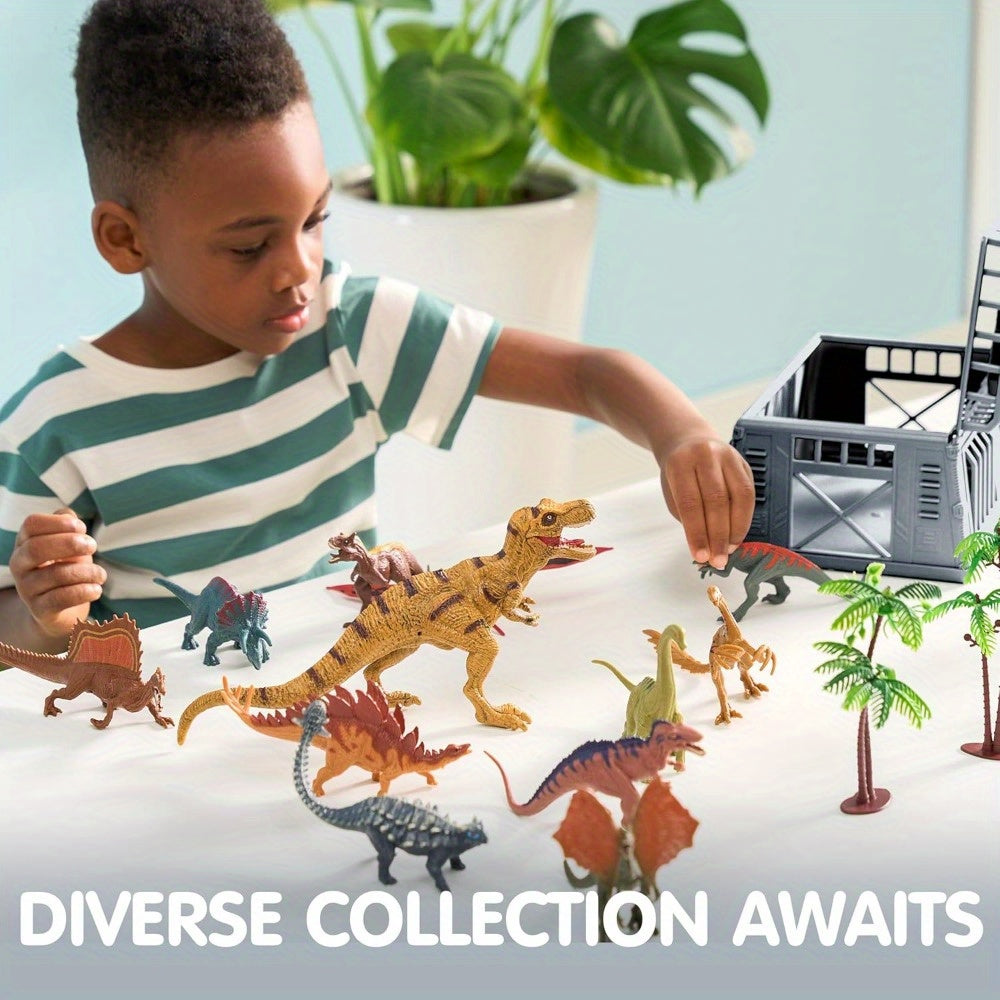 Dinosaur Toys for Kids 19pcs Playset – Realistic Figures with Activity Play Mat & Storage Cage for Boys Girls Ages 3+ Birthday Christmas Gift