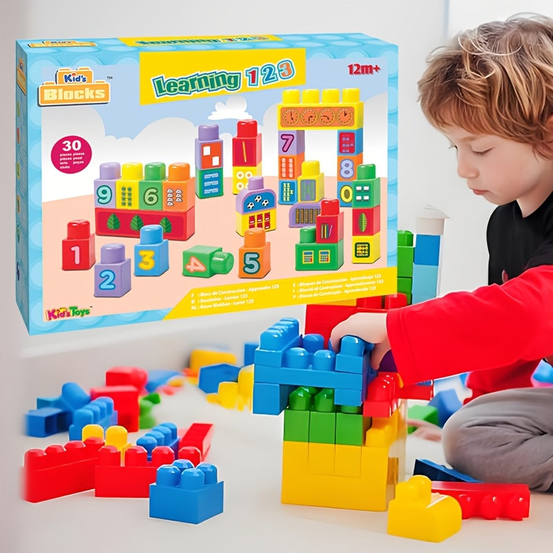 Educational Stacking Blocks for Toddlers 30 Pcs Number Learning Building Blocks with Decals Ages 12M Plus STEM Toy for Boys Girls - Baby Shower Gift