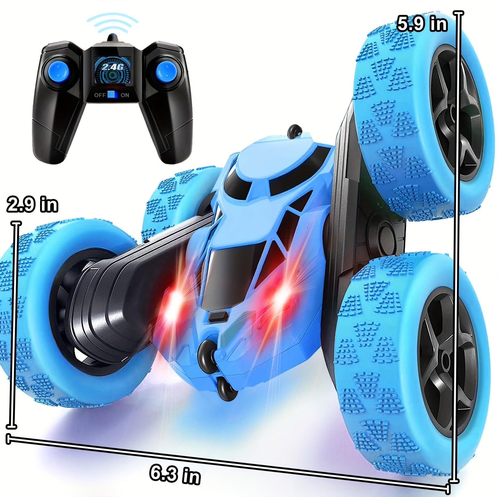 RC Stunt Car Double Sided 360 Flip 4WD Remote Control Car 2.4GHz LED Headlights 1400mAh Rechargeable Battery All Terrain Kids Boys Ages 6+ Birthday Christmas Gift