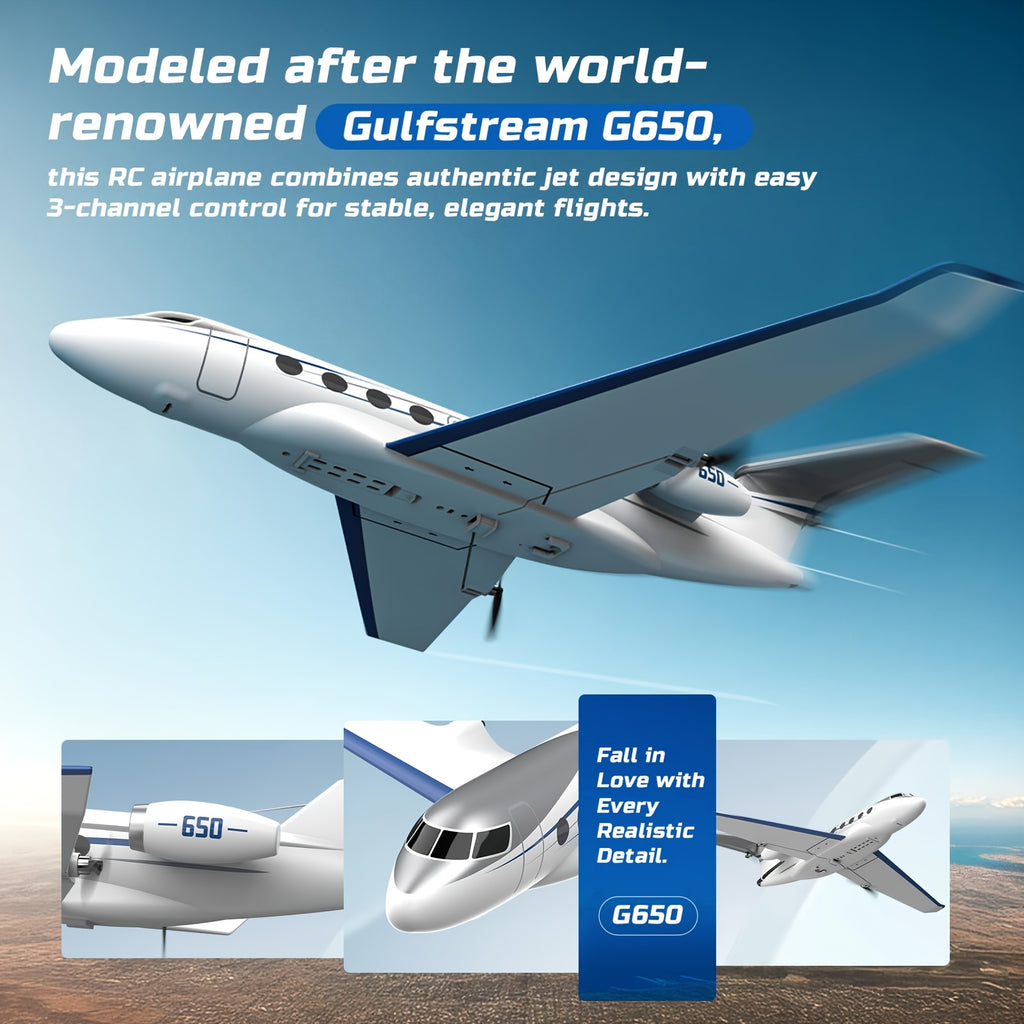 G650 RC Plane Private Jet – 3-Channel 2.4GHz 6-Axis Gyro Stabilized Glider with 20-Min Flight Time, EPP Foam, Display Stand for Beginners & Adults