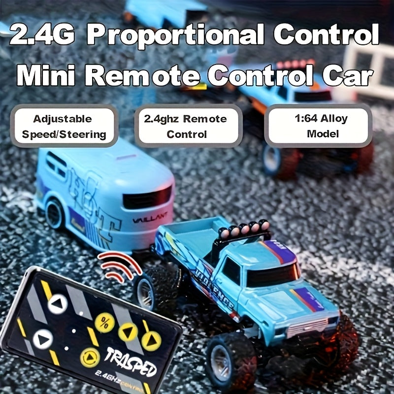 Mini RC Monster Truck 1/64 Scale 2.4GHz Die-Cast Alloy Off-Road Climbing Car with Shock Absorber - High Speed RC Gift for Adults Kids Boys