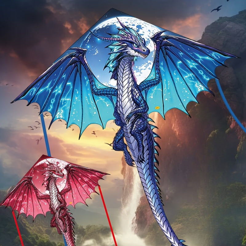 3D Dragon Kite Evil Dragon Design for Kids Adults - Durable Polyester Outdoor Beach Park Flying Kite Red Blue - Birthday Christmas Gift for Dragon Fans