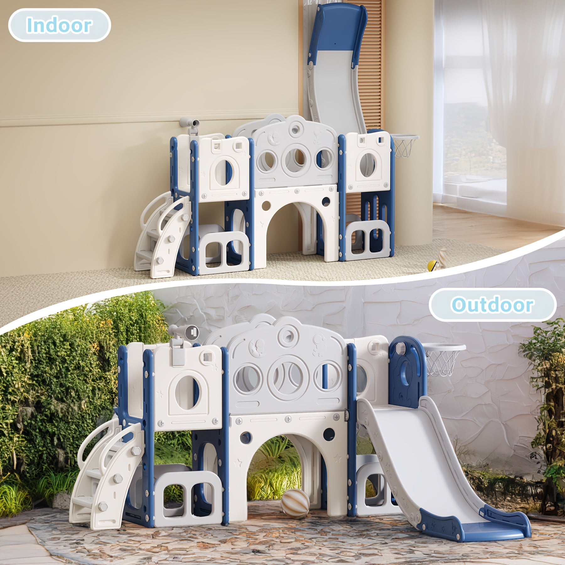 Toddler Slide Playset with Basketball Hoop and Telescope Indoor Outdoor Backyard Playground for Babies Kids Ages 1-3 Climbing Toy Gift