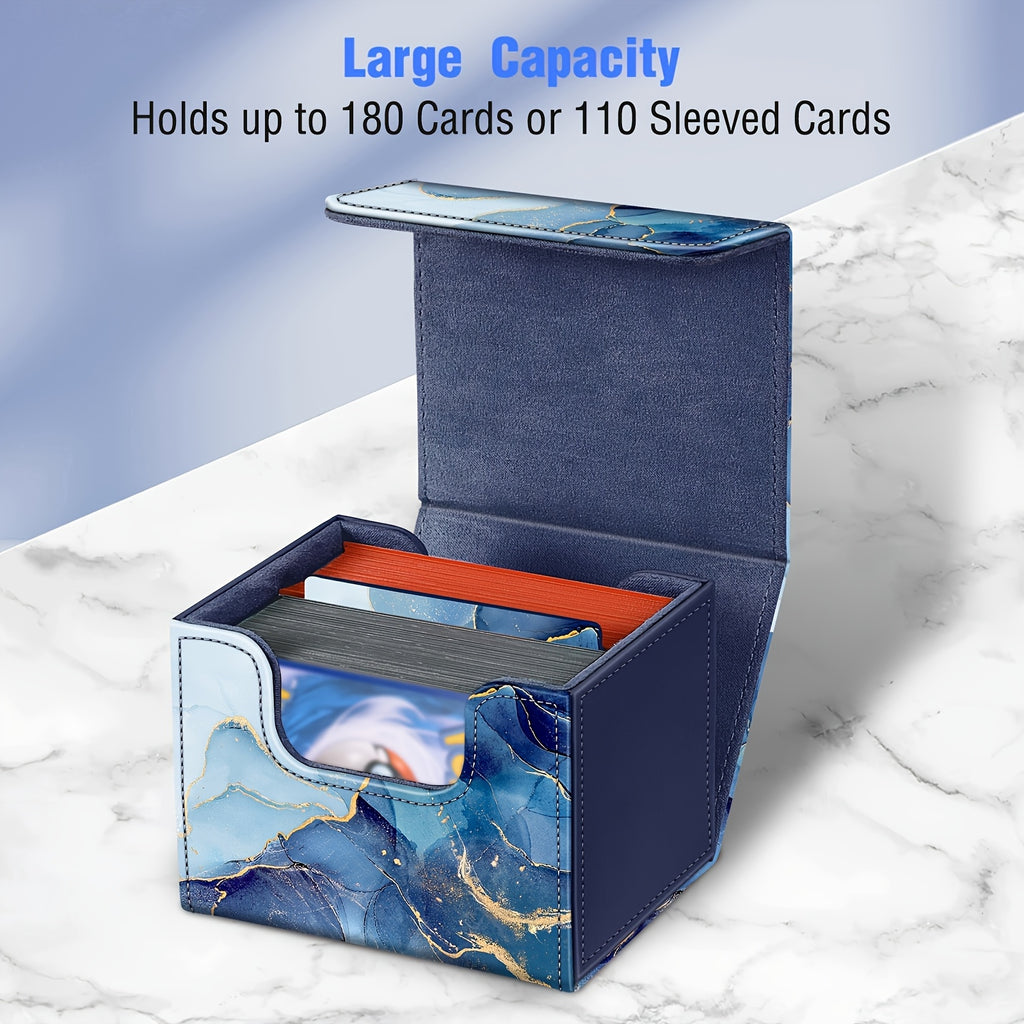 Magnetic Card Storage Box 180+ Cards MTG Pokemon TCG CCG with PU Divider Deck Box Marble Design Trading Card Organizer Collector Gift
