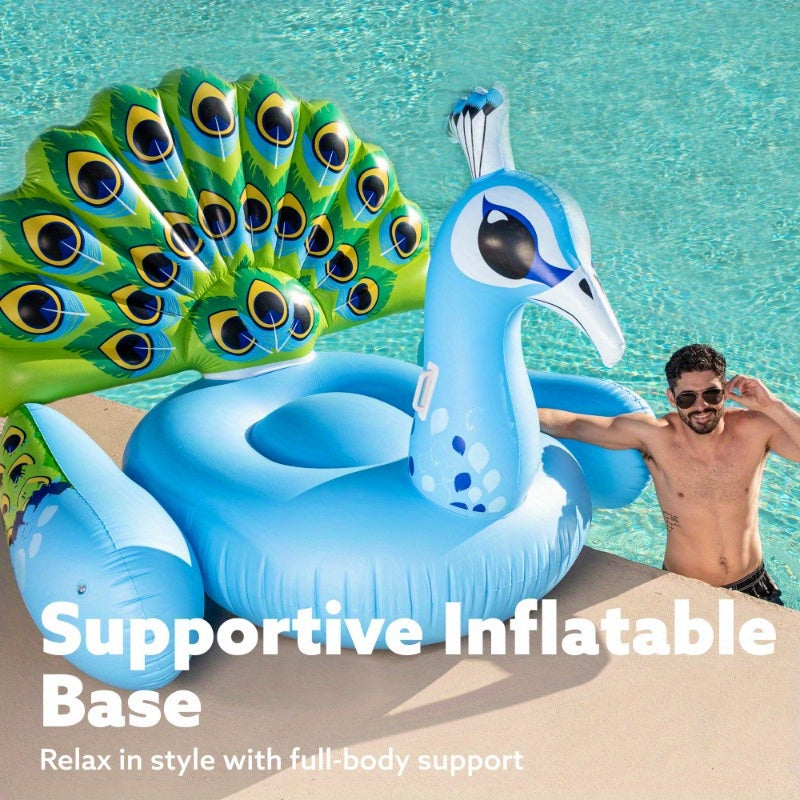 Inflatable Peacock Pool Float Adult Extra Large – Giant 66" Ride-On Inflatable Pool Raft for Adults, Summer Party