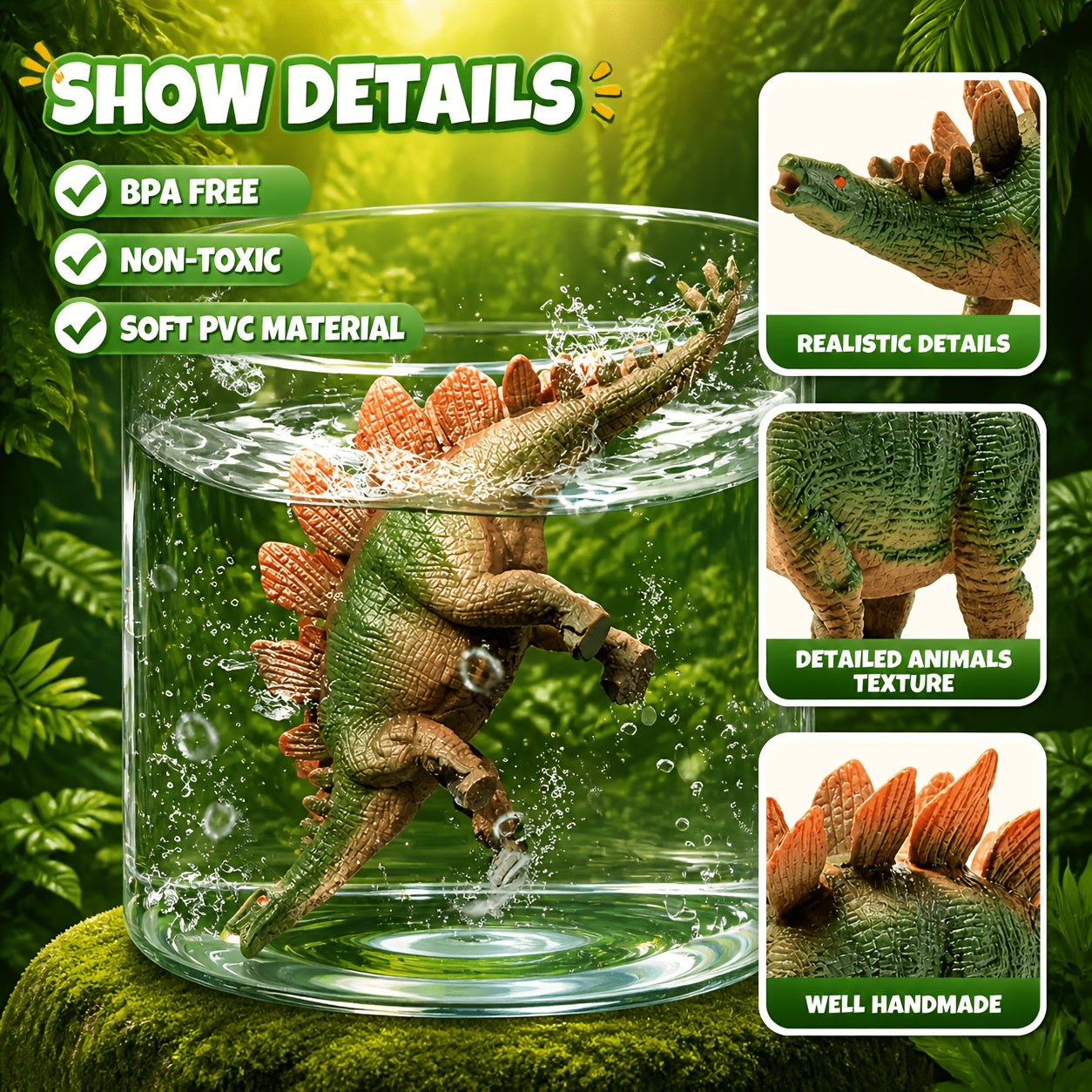 Dinosaur Toys Playset 46 Pcs for Kids – Realistic Jurassic Dinosaur Figures with Eggs, Trees & Fence, Build a Dino World, Educational Gift for Boys & Girls Ages 3+