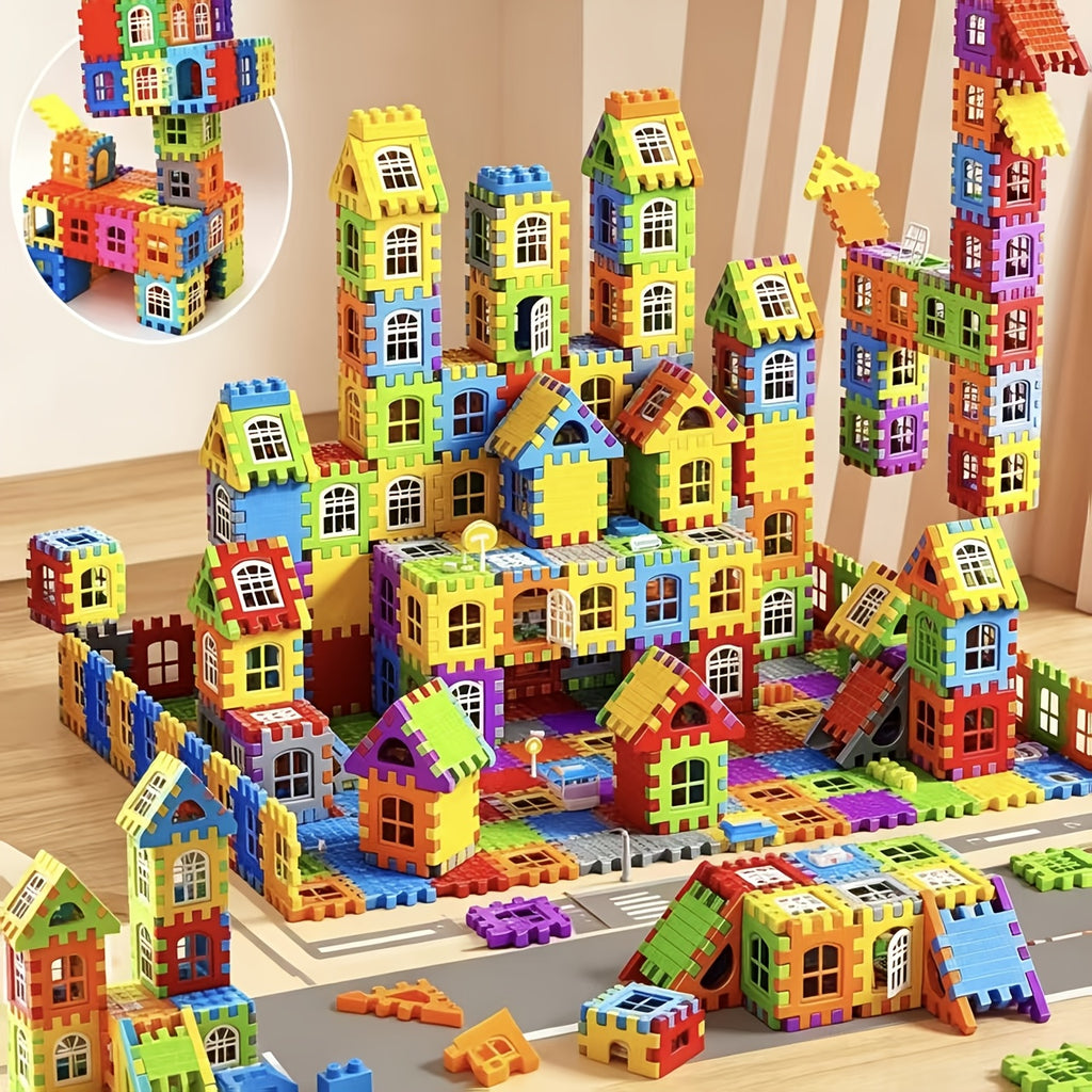 140pcs House Building Blocks Set STEM Colorful Interlocking Bricks with Window Roof Pieces Preschool Construction Toy for Boys Girls Ages 3+ Birthday Christmas Gift