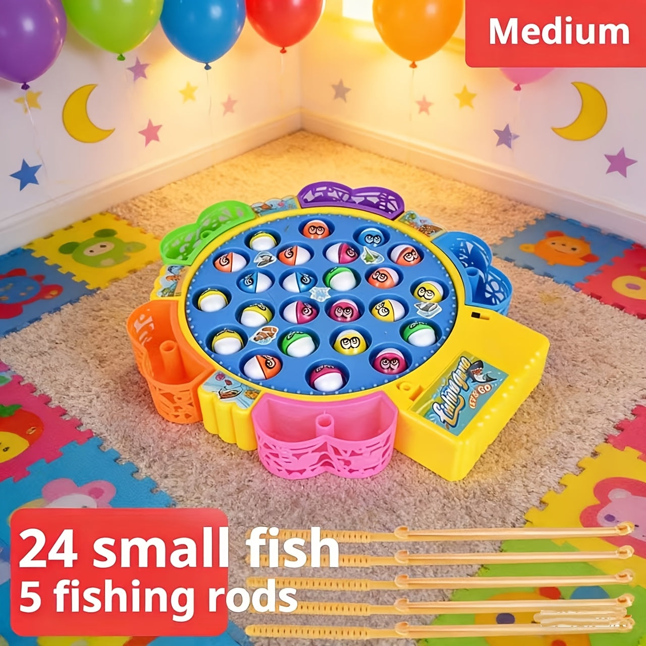 Electric Fishing Game Toy for Kids – Musical Rotating Fishing Board with Colorful Fish, 15/24/45 Fish Sets, Interactive Family Game, Educational Toy for Girls Boys Ages 3+