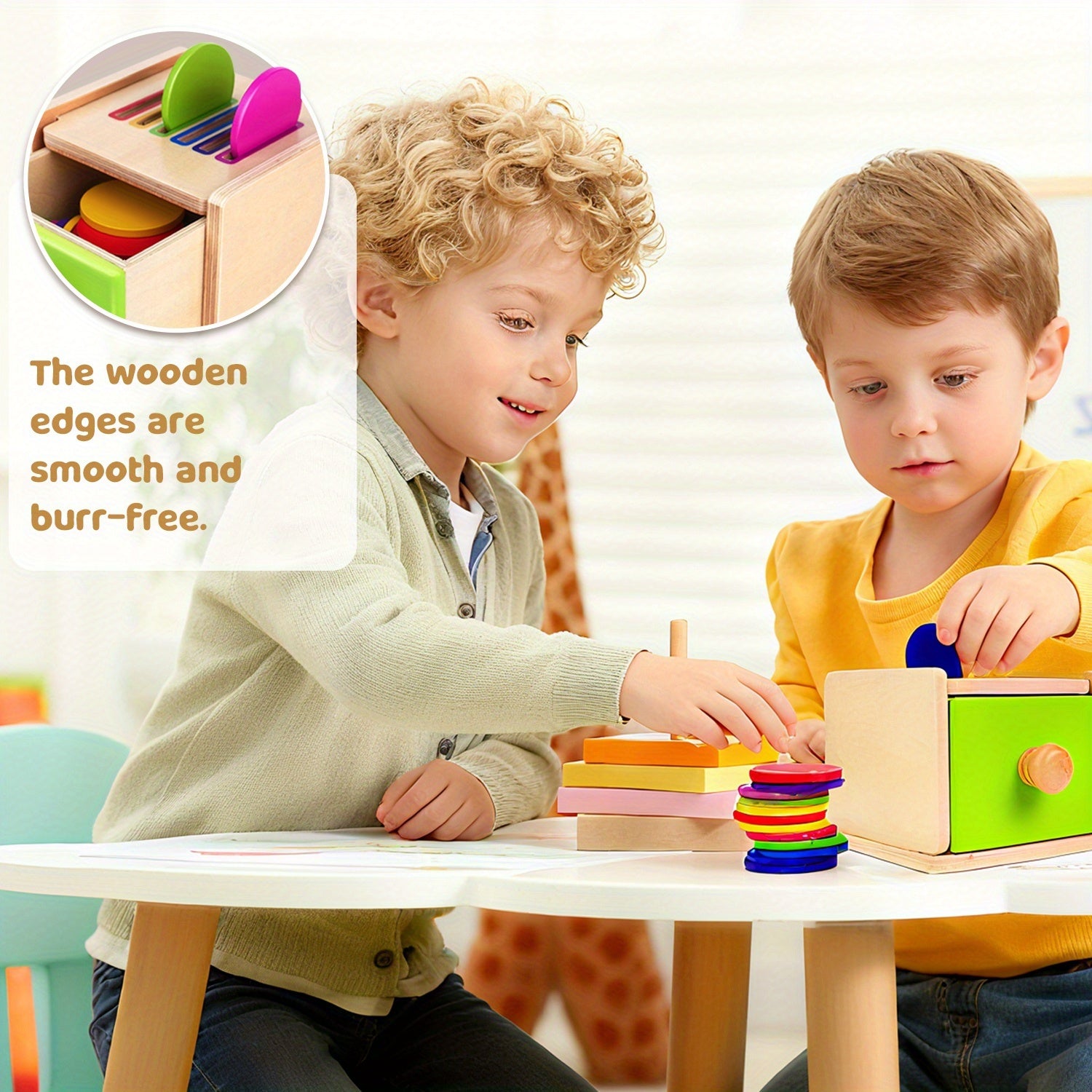 Wooden Color Sorting Toy with Drawers for Toddlers – Montessori Object Permanence Fine Motor Skills Educational Toy for Baby 12-18 Months Boys & Girls