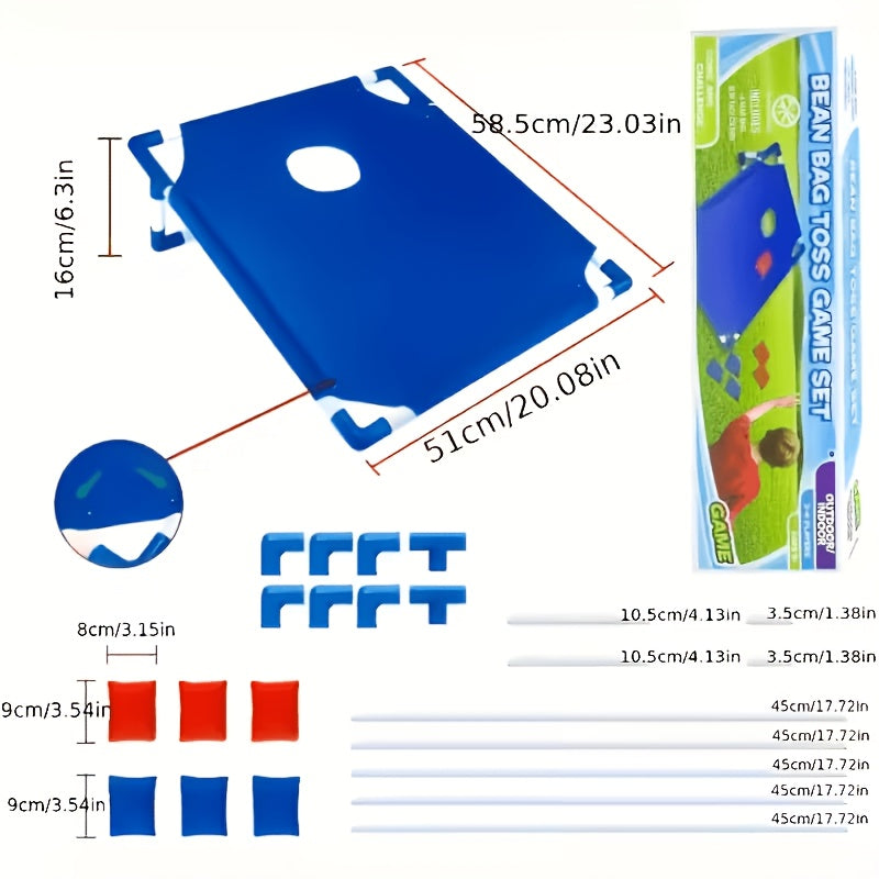 Bean Bag Toss Game Set Portable Cornhole Board – Foldable Outdoor Backyard Game with 12 Bean Bags & Storage Bag – Family Party Camping Lawn Game for Kids & Adults, Red or Blue