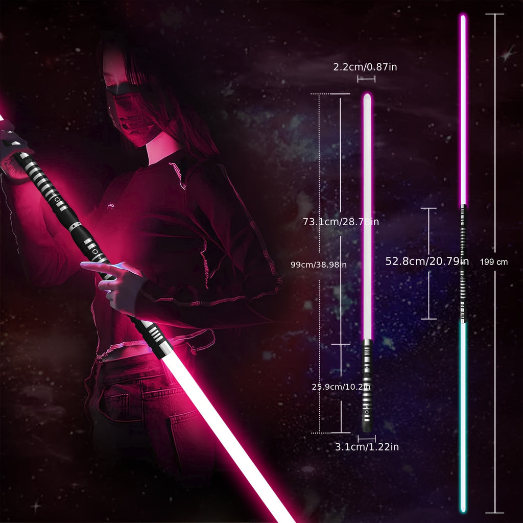 78 Inch Dueling Saber 2-in-1 Light Up Sword 16 Color Lights 3 Movie Sound Effects Mute Double Player Halloween Cosplay Birthday Party Gift