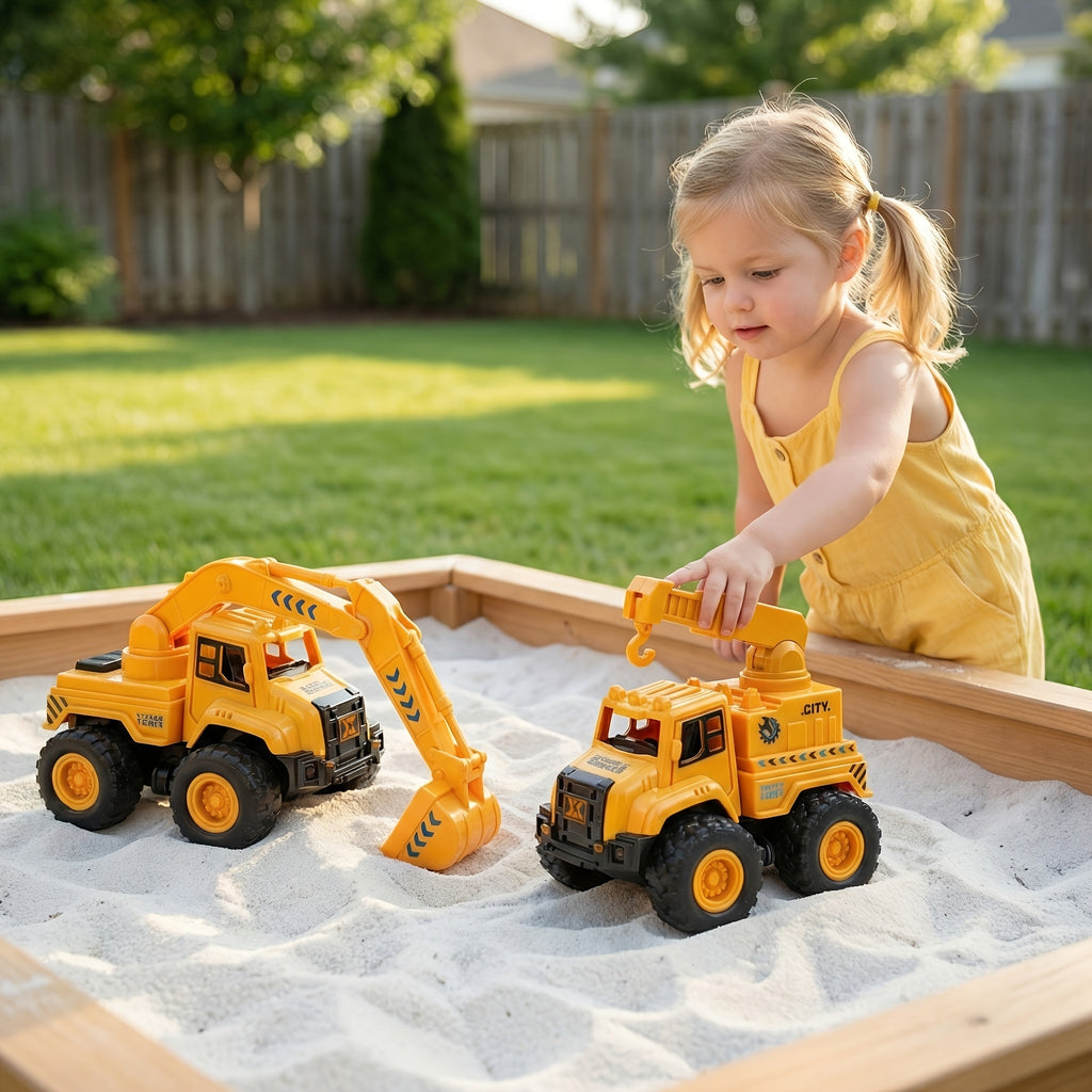 4-Piece STEM Construction Toy Vehicle Kit Excavator Dump Truck Crane Cement Mixer Sandbox Toy for Kids Ages 3+ Hands-On Learning Halloween Christmas Gift
