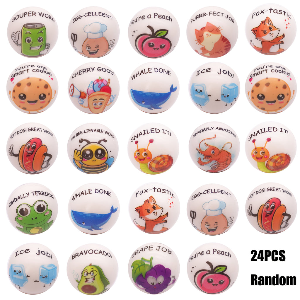 Stress Balls Bulk 24 Pack Motivational Animal Squeeze Toys – Inspirational Quote Soft TPU Sensory Balls for Classroom Office Party Favors Team Building Gifts