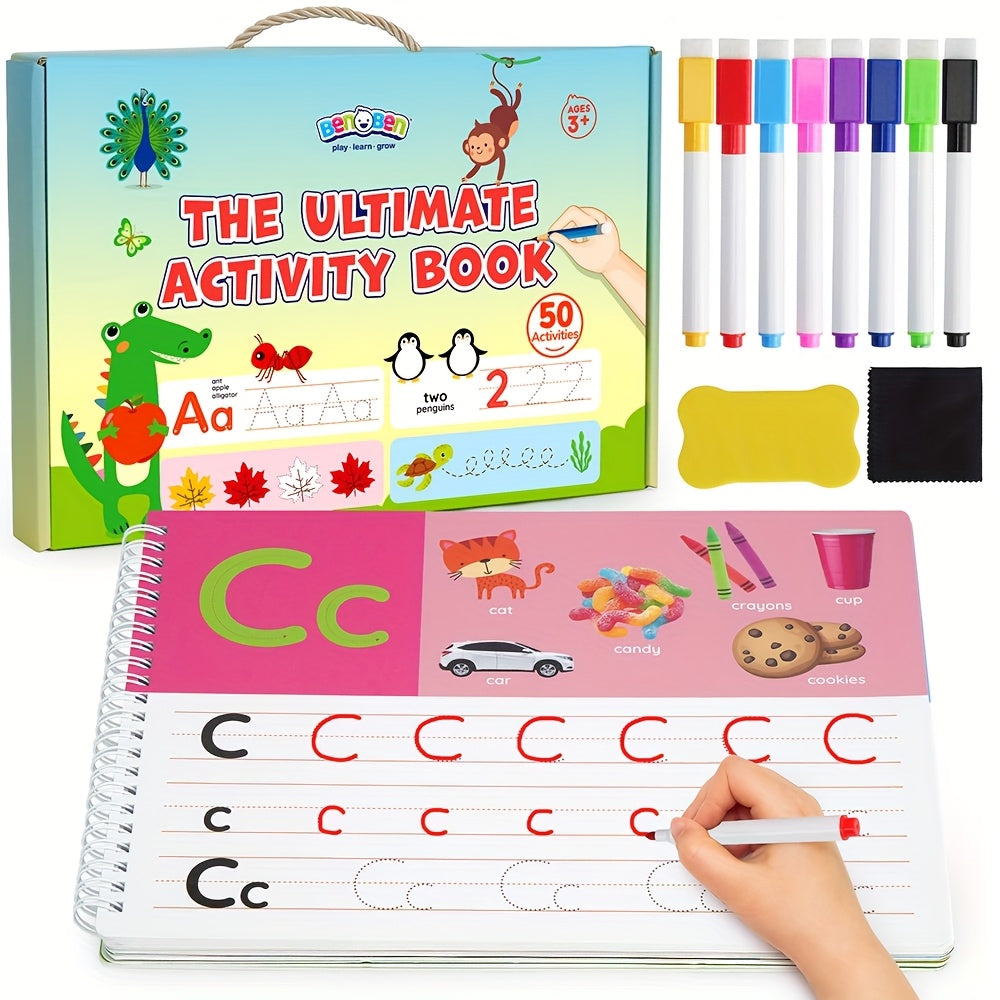 Preschool Learning Activities Busy Book 50 Pages – Tracing Workbook for Toddlers & Kindergarten Kids, Educational Toy Gift for Boys & Girls