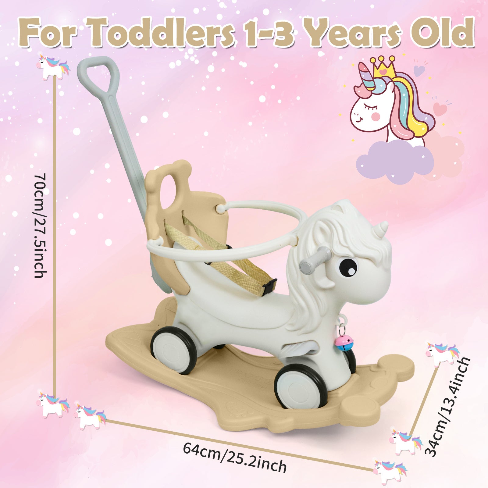 3 in 1 Rocking Horse for Toddlers 12M+ – Detachable Balance Bike, Ride-On Toy & Push Handle, Balance Board, Safe Indoor Outdoor Baby Gift for Boys & Girls Ages 1+