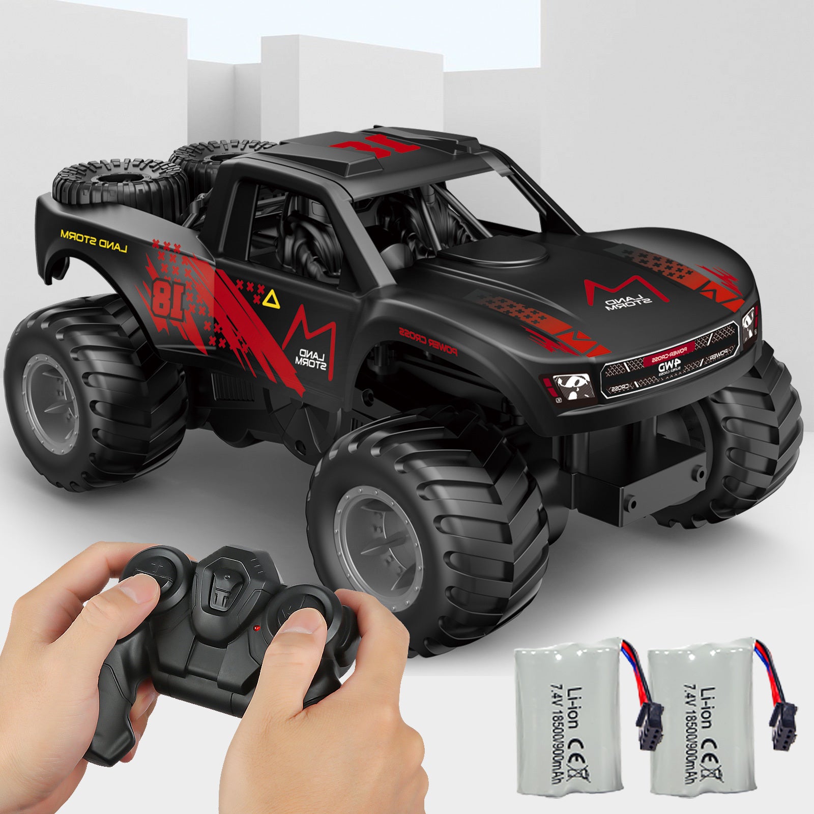 Amphibious RC Monster Truck 1:16 Scale 4WD Waterproof - 2 Rechargeable Batteries, All Terrain Off-Road RC Car for Kids Boys Ages 4-7, Birthday Gift