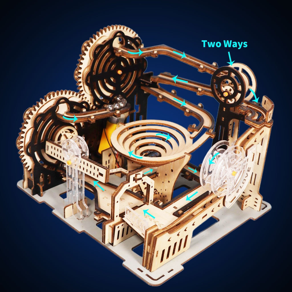 Electric Marble Run 3D Wooden Puzzle Kit STEM DIY Building Set for Kids Teens Adults – Brain Teaser Model Gift for Christmas Birthday