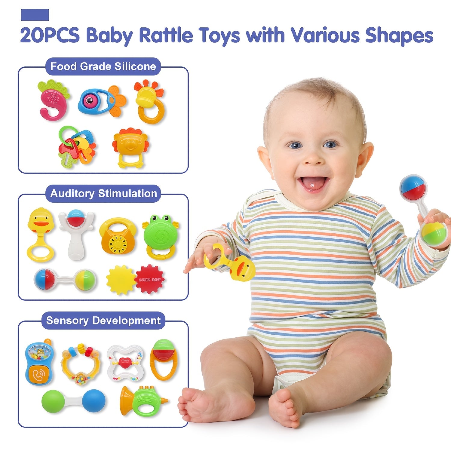 Baby Rattle Toy Set with Sound - Musical Toys for Babies Toddlers, Sensory Sound Rattle Gift Set for Boys Girls, Preschool Learning Toy, Birthday Easter Christmas Gift for Infants Kids