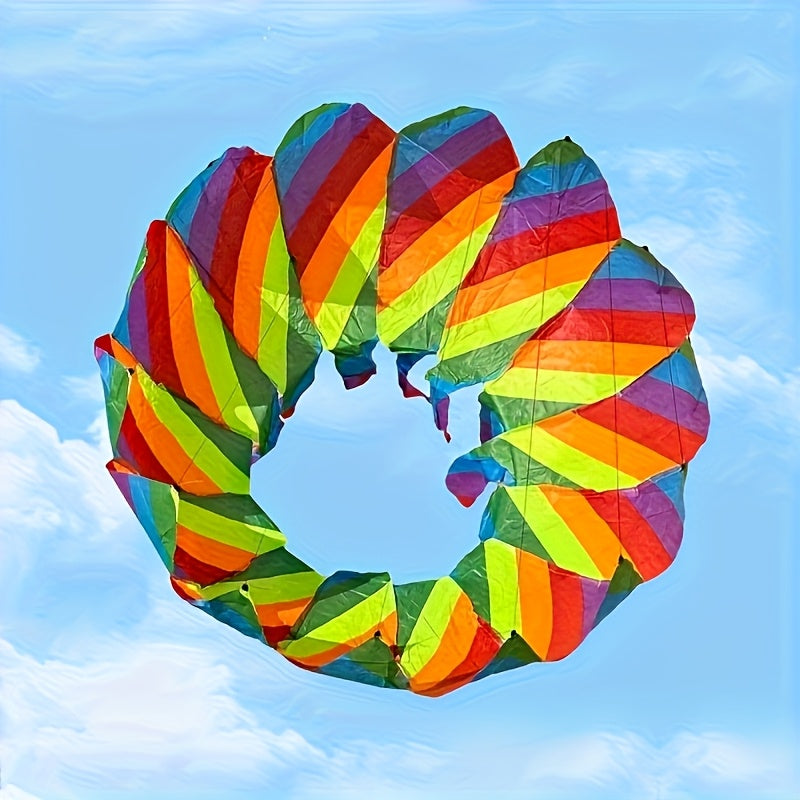 Iridescent Spinning Kite with 3D Rotating Flower Basket & Lotus Tail – Outdoor Beach Park Flying Toy for Kids Adults Family Fun Gift
