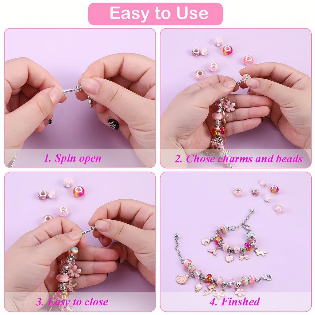Pink Bracelet Making Set with Portable Jewelry Box – Unicorn & Mermaid Jewelry Making Crafts for Girls, Handmade Bracelet Kit, Birthday Christmas Graduation Gift for Teen Girls & Women