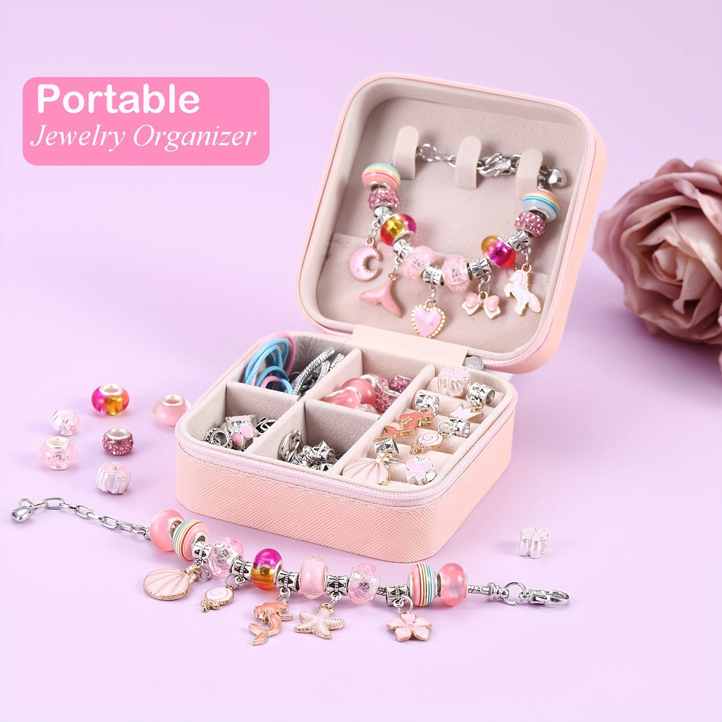 Pink Bracelet Making Set with Portable Jewelry Box – Unicorn & Mermaid Jewelry Making Crafts for Girls, Handmade Bracelet Kit, Birthday Christmas Graduation Gift for Teen Girls & Women
