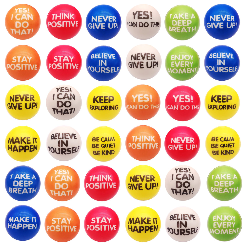 Stress Relief Squeeze Balls 30 Pack 2.48 Inch Inspirational Slogan Sponge Foam – Bulk Hand Fitness Balls for Classroom Rewards, Office Team Building & Party Favors