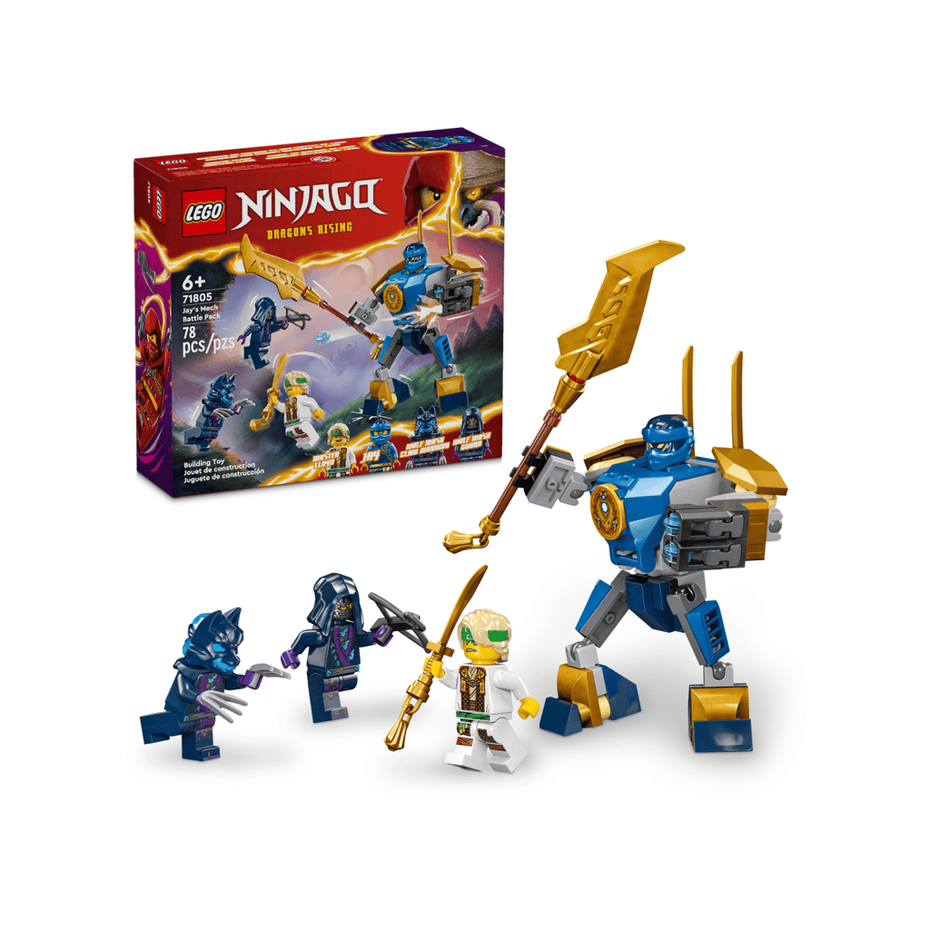 LEGO NINJAGO Jay's Mech Battle Pack 71805, Posable Ninja Mech Building Set with Golden Sword & Stud Shooters, Dragons Rising Season 2 Construction Toy for Kids Ages 6+, Birthday Christmas Gift
