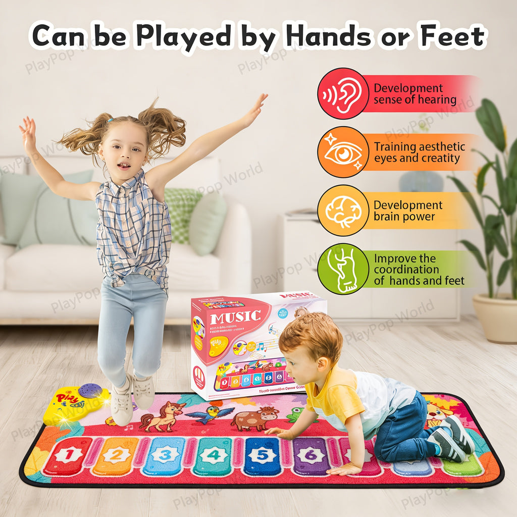 Kids Piano Play Mat – Farm Animal Musical Carpet Dance Mat with Keyboard & Sounds, Sensory Educational Toy for Babies Toddlers Boys Girls Indoor Outdoor, Birthday Christmas Gift