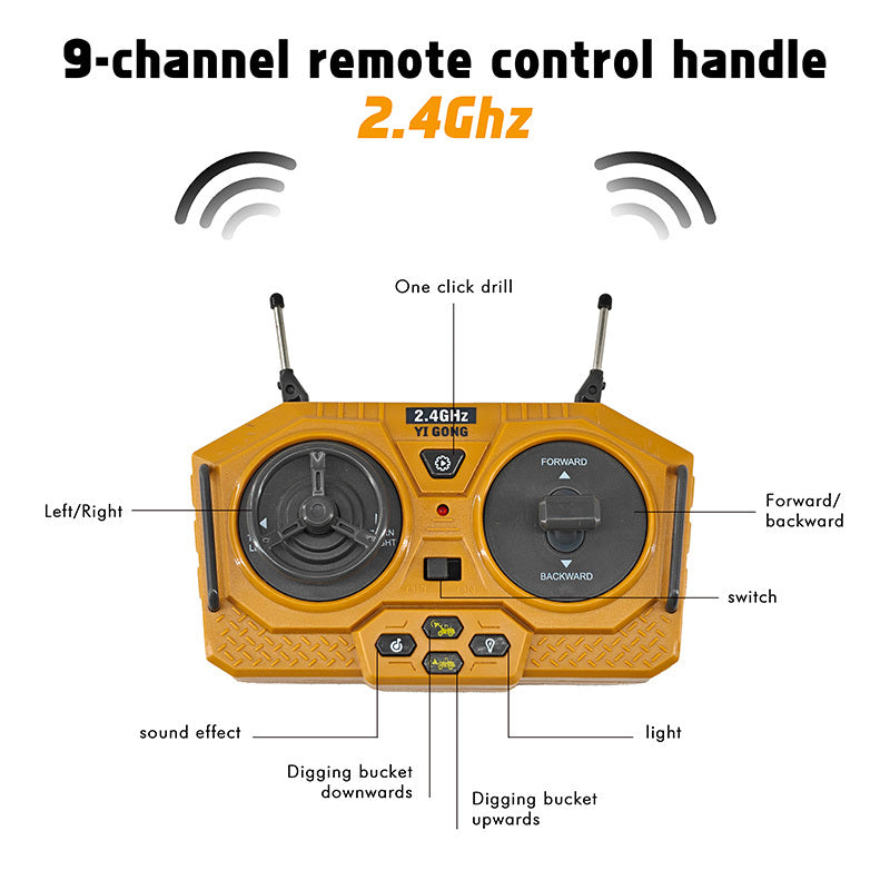 RC Alloy Loader Excavator Engineering Toy Set 2.4GHz 1:20 Scale - 9 Channel Remote Control Bulldozer Tractor Dump Truck for Boys Ages 6-12, Birthday Gift