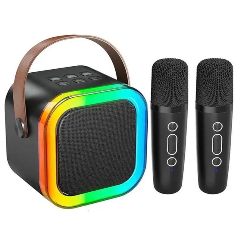 Portable Karaoke Machine with 2 Wireless Microphones, Bluetooth LED Speaker with 5 Voice Effects and USB-C Charging for Kids and Family Parties