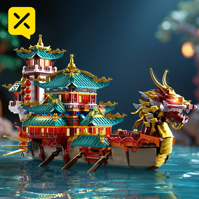2453-Piece Dragon Boat Building Block Set Large Scale Chinese Dragon Boat Festival Model Kit - ABS Bricks Medium Difficulty, Unique Cultural Display Piece, Gift for Adults Teens Collectors