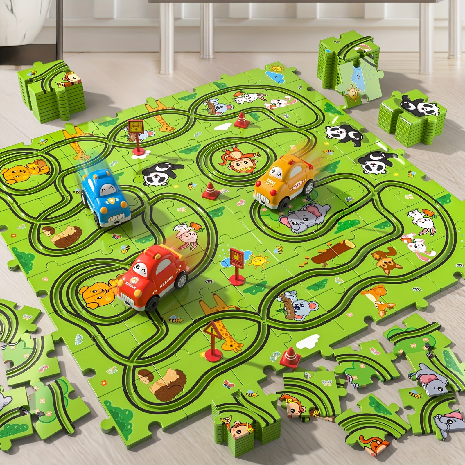 Race Track Car Set for Kids 39 56 73pcs – DIY Jigsaw Flexible Slot Track Toy, Fun Racing Car Gift for Boys Ages 3 4 5 and Up, Indoor Play
