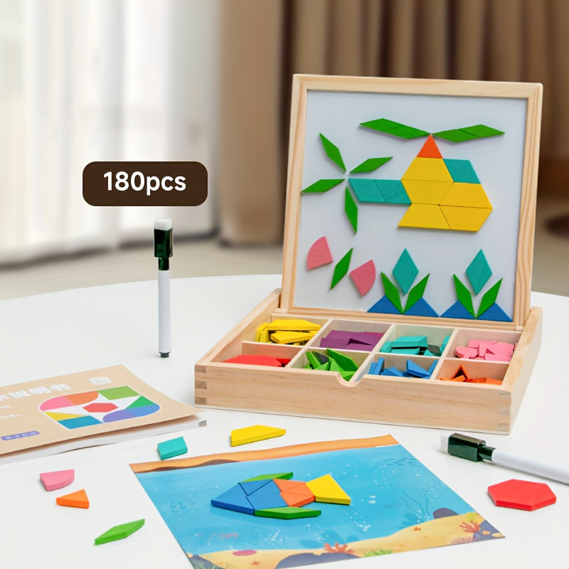 Geometric Shape Magnetic Wooden Puzzle 128-220pcs Educational Cognitive Learning Toy for Toddlers Kids Preschool Montessori STEM Birthday Gift