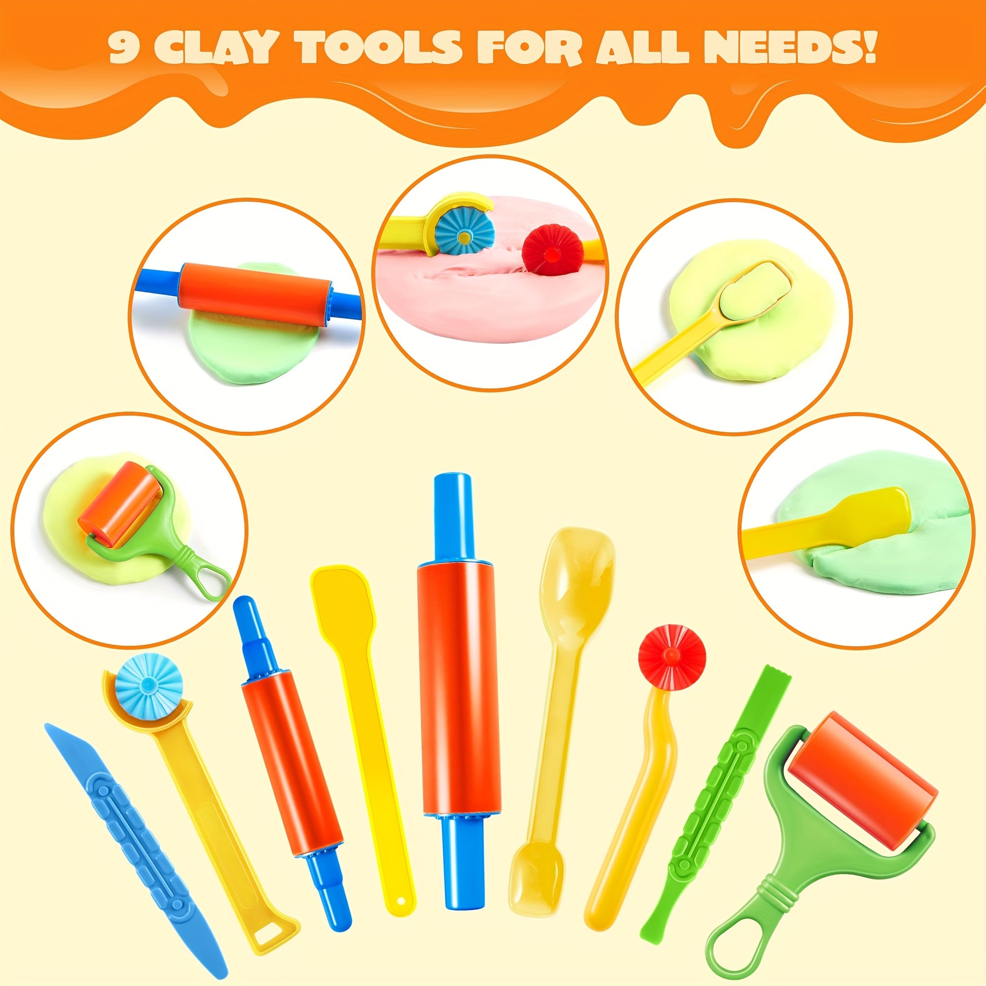 Clay Tools Set for Kids 44 Pcs Dough Accessories with Molds Rolling Pins Cutters Easy Grip Handles Non-Toxic ABS Plastic Party Favor Christmas Gift